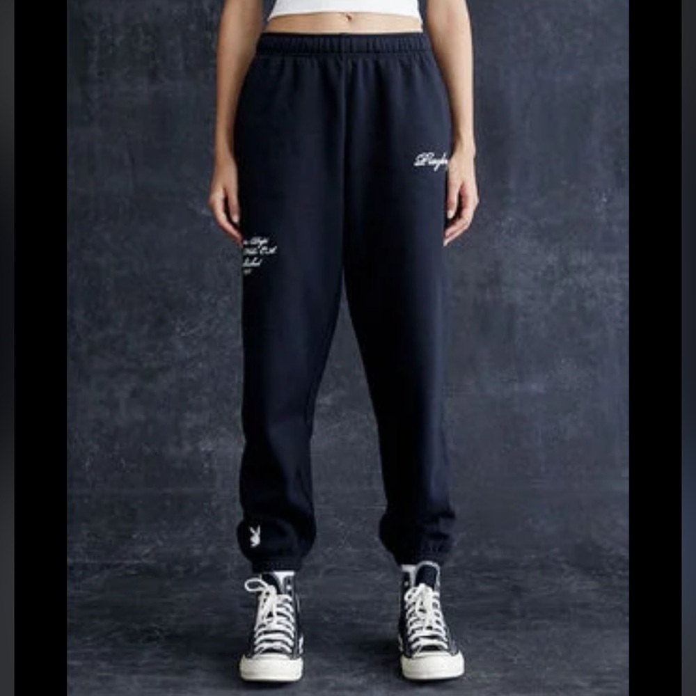 Playboy By PacSun Script Sweatpants Womens SZ XS Black W/White Embroidery